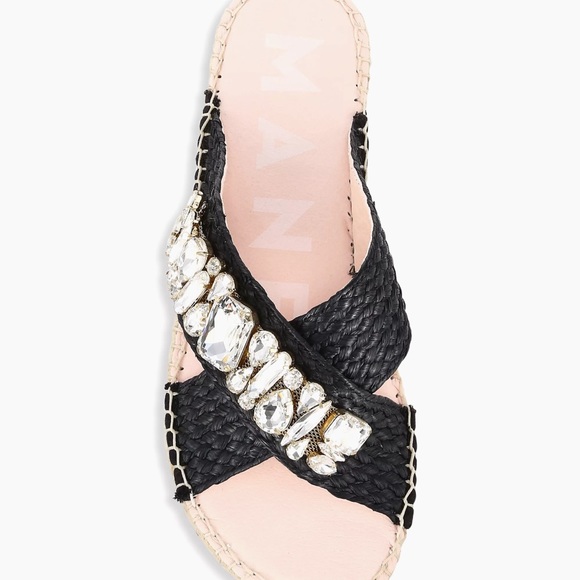 Crystal Raffia Espadrille Sandals Black W Diamonds, 38 (8) - Picture 2 of 6